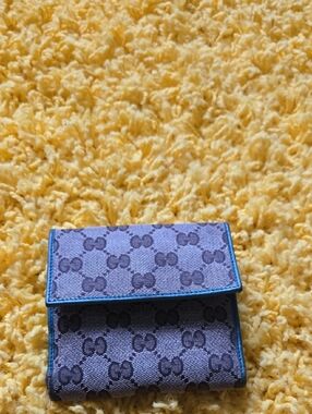 Gucci Blue-Trim GG Monogram Small Bi-Fold Wallet